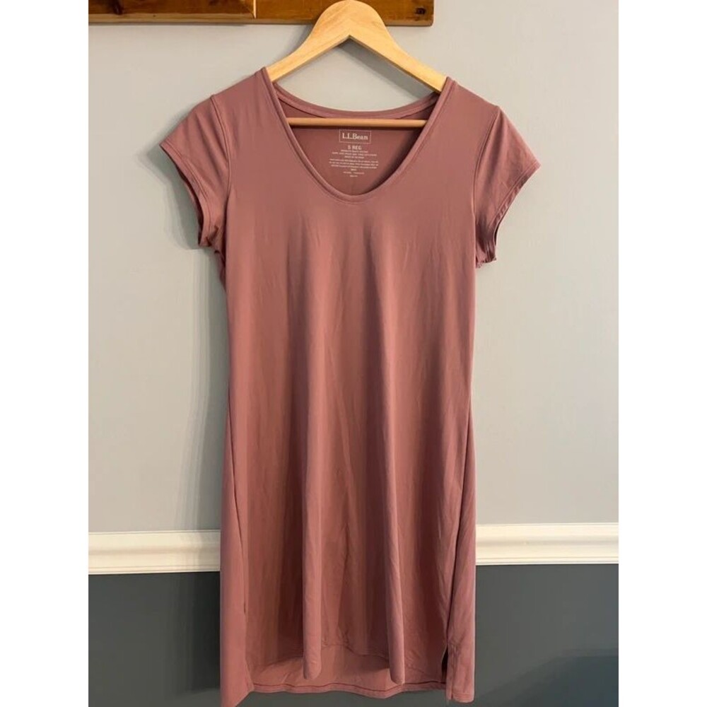LL Bean Lycra Short Sleeve Dress Dusty Rose Pink Size Small